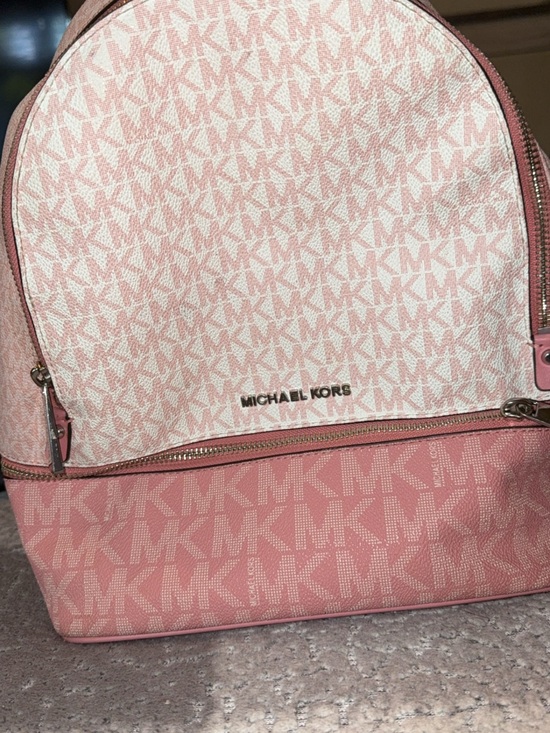 MICHAEL KORS Pink MK Logo Coated Canvas Backpack